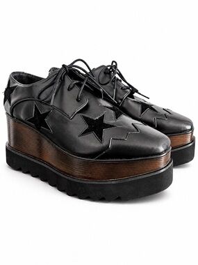 STELLA MCCARTNEY Elyse Star Size 39 Black Faux Leather Platform Derby Shoes